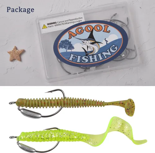 Miniatura 9 de Anzuelos de pesca con peso Swimbait, 10/20 piezas de anzuelos de pesca con gusano pesados, ganchos de espacio extra anchos de plástico suave