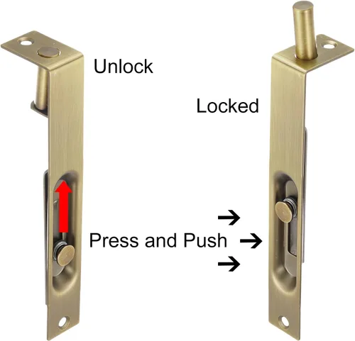 Miniatura 4 de uxcell Perno empotrado, cerradura oculta de acero inoxidable de 6 pulgadas para puertas compuestas de madera, puertas dobles, bronce claro, 2