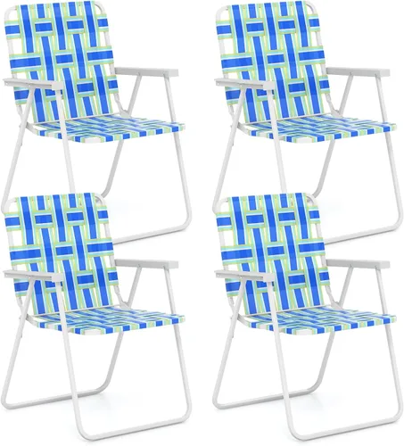 Miniatura 14 de GYMAX Silla plegable, juego de sillas de césped para patio con reposabrazos, paquete de 2 sillas de comedor ligeras para interiores y exteriores
