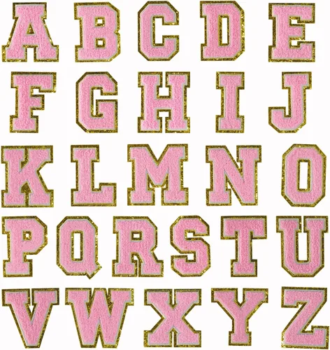 Miniatura 64 de 4 PCS Parches de Letras de Felpilla Negra, Letras Bordadas por Transferencia de Calor, Parches con Purpurina, Parches de Letras Universitarias