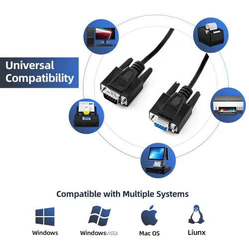 Miniatura 3 de Cable serial recto DB9 RS232, macho de 6 pies a hembra 9 pines recto a través del cable de extensión