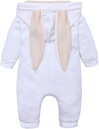 Miniatura 5 de Simplee kids - Enterizo con diseño de conejo de Pascua con capucha para bebé, overol con cremallera y orejas largas