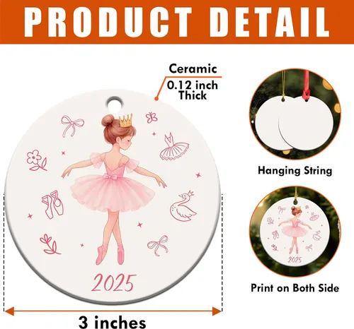 Miniatura 8 de Adorno de bailarina 2025 – Regalos de ballet para niñas pequeñas, niños, adolescentes y bailarines – Adornos de ballet para árbol de Navidad