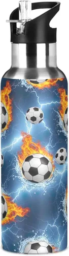 Miniatura 8 de Soccer Balls Water Flames Insulated Water Bottle 32 Oz, BPA-Free Sport Water Bottle Insulated Leakproof Water Bottles
