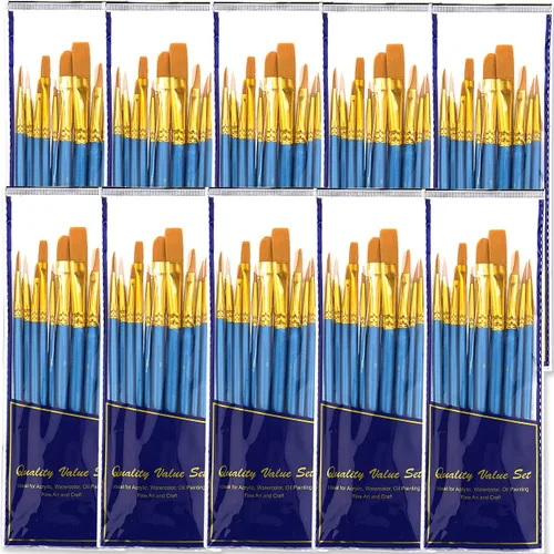 Miniatura 30 de BOSOBO Juego de 6 pinceles de pintura, 60 pinceles de punta redonda puntiaguda, pinceles de nailon para artistas del cabello acrílicos para aceite
