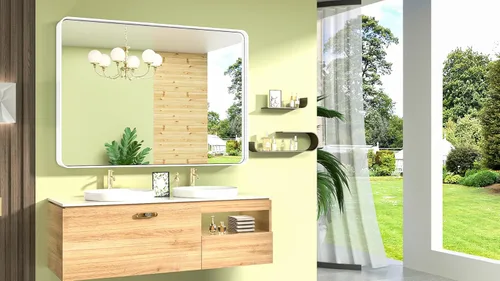 Miniatura 219 de TokeShimi - Espejo para pared de baño, espejo de tocador con marco de metal de aleación de aluminio mate cepillado e inoxidable, decoración rústica