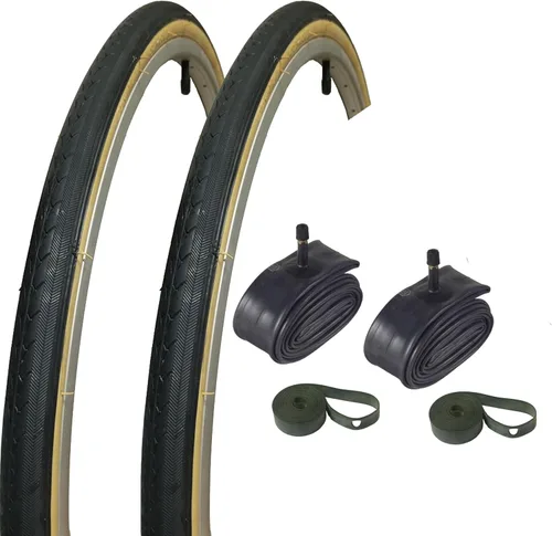 2 neumáticos, tubos y tiras para bicicleta: neumáticos de bicicleta de carretera de 27" x 1-1/4", tubos, tiras de llanta y palancas de neumáticos.