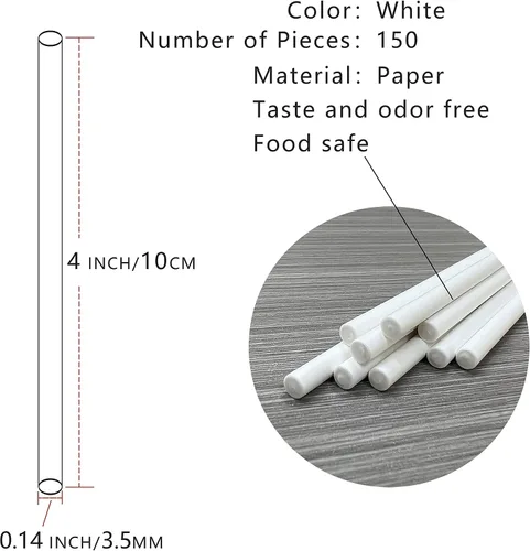 Miniatura 2 de 150 unidades de palos de piruleta de papel blanco de 4 pulgadas, palos para pastel pop, palos de chupete para galletas, caramelo arcoíris