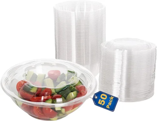 Miniatura 13 de Ensaladeras desechables de plástico con tapas herméticas, ideales para preparación de comidas, comida para llevar, catering, fiestas, picnics