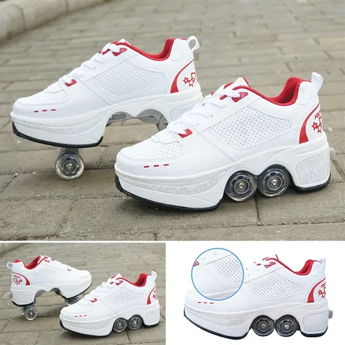 Miniatura 6 de Zapatos de patinaje convertibles para hombres y mujeres, zapatos de paseo automáticos para niños y adultos, patines con doble fila de ruedas, ruedas