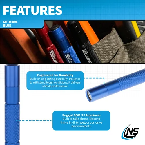 Miniatura 3 de Nightstick MT-100BL Mini-TAC Linterna LED de Metal - 2 AAA, 5.4 in (137 mm), Azul