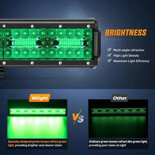 Miniatura 3 de Nilight Barra de luz LED de 20 pulgadas, color verde, triple fila, 420 W, combo de inundación puntual, conducción todoterreno, niebla, pesca, caza