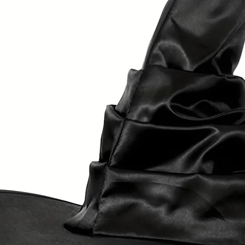 Miniatura 5 de Sombrero de bruja de Halloween, color negro, grande, fruncido para mujeres y hombres, gorra puntiaguda de mago, accesorios de disfraz de cosplay