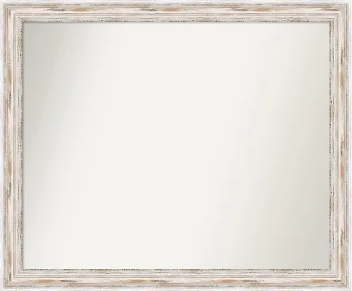 Miniatura 385 de Amanti Art Espejo de baño blanco para sobre el fregadero, 30 x 35 pulgadas, espejo de tocador rectangular estrecho de Eva de oro blanco, marco