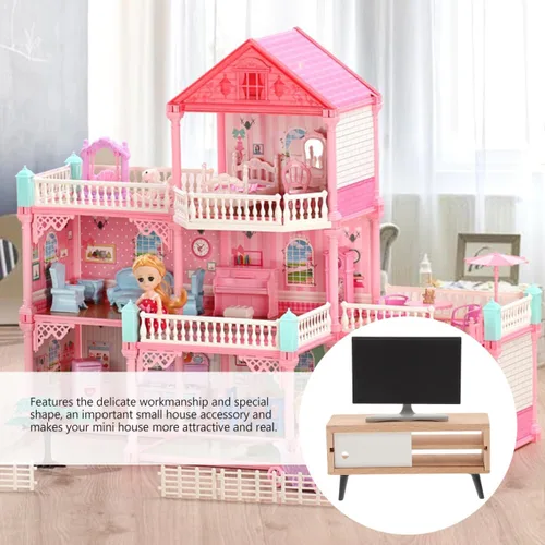 Miniatura 3 de Juego de TV y gabinete en miniatura para casa de muñecas, escala 1:12, moderno, pequeño, para sala de estar, soporte de almacenamiento, fondo