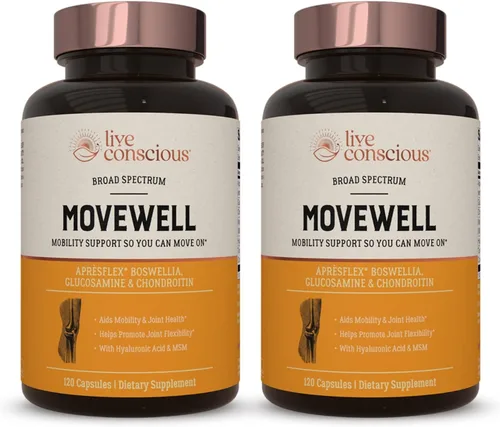 MoveWell de LiveConscious Glucosamina Condroitina con MSM, ácido hialurónico y más | Suplemento de salud articular (paquete de 2)