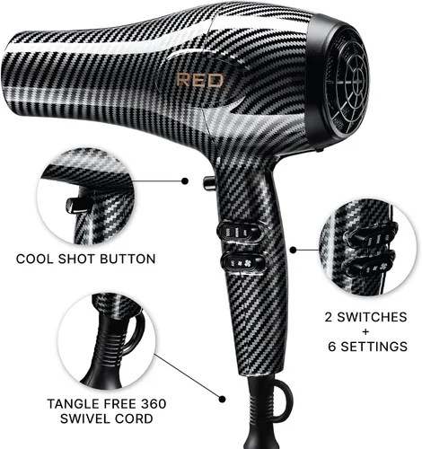 Miniatura 3 de RED Designer Series 3200 - Secador de pelo, 3 ajustes de calor y 2 velocidades, tiro fresco, 25% más flujo de aire, Pik desenredante patentado