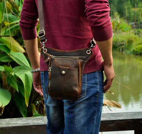 Miniatura 3 de Le'aokuu Women Men's Genuine Leather Sporting Riding Hip Bum Fanny Waist Pack Drop Thigh Leg Cross Over Bag Pouches