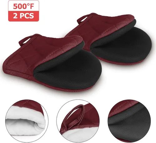 Miniatura 3 de 1 par de manoplas cortas para horno, de silicona resistentes al calor, para cocina, 500 grados, superficies de agarre antideslizantes y guantes