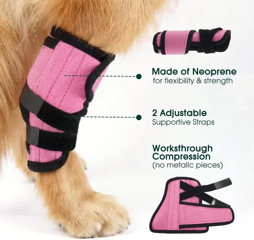 Miniatura 3 de Kuoser Soporte de pierna de perro pequeño, envoltura de compresión para patas delanteras y traseras, rodillera ajustable para perro, soporte Rosa