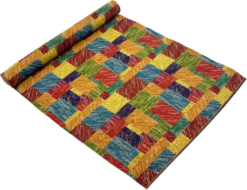 SorenCut Tela de corcho por yarda, tela de corcho para coser con superficie colorida de cuadrados cruzados, tamaño más grande de 12 x 52 pulgadas