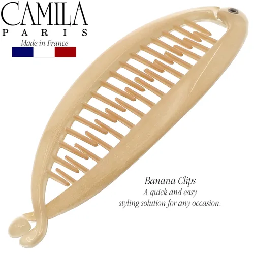 Miniatura 7 de Camila Paris CP3133 - Peine de pelo con clip de plátano francés de 4.5 pulgadas, para niñas, estilo clásico, flexible, para cola de caballo Beige