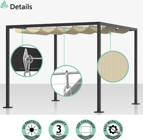 Miniatura 5 de SunnyRoyal Toldo retráctil de 3 x 13 pies para pérgola, toldo de repuesto con herrajes para patio, porche, jardín, al aire libre Beige