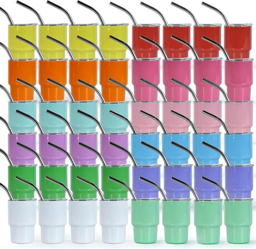 Miniatura 13 de AGH Mini vaso de shot de 3 onzas con popote y tapa, de acero inoxidable de colores, vasos de sublimación de doble pared con aislamiento al vacío, 6