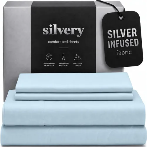 Miniatura 10 de Silvery Juego de sábanas con infusión de plata, tela ultrasuave que regula la temperatura con tecnología de autolimpieza que se mantiene fresca 3