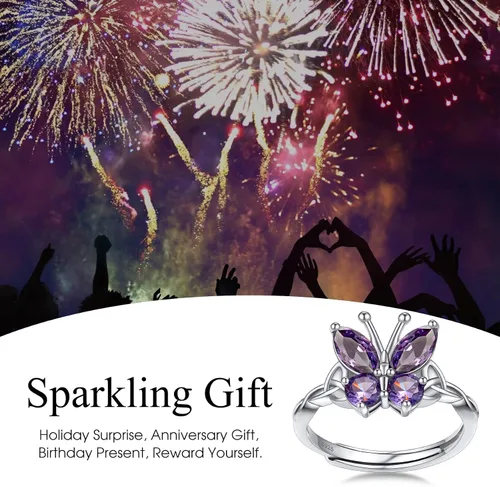 Miniatura 8 de Bestyle Collar con dije de mariposa con piedra natal de plata para mujeres, delicado y lindo regalo de joyería de mariposa para mujeres
