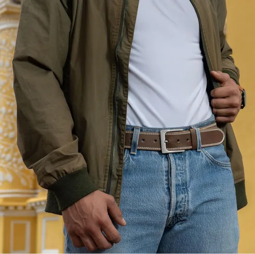 Miniatura 12 de Hide & Drink, Cinturón de cuero de grano completo de doble hilera para hombre, estilo occidental, accesorio casual de vaquero, hecho a mano