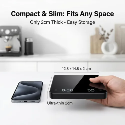 Miniatura 3 de Partyreal Báscula digital de café de cocina, báscula delgada con tara, unidades g/oz/ml, pantalla retroiluminada, recargable USB-C (cable incluido)