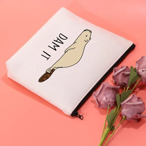 Miniatura 6 de JXGZSO Bolsa de cosméticos de castor divertido Beaver Lover, regalo para amantes del roedor, bolsa de maquillaje, Con la leyenda "Dam It