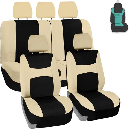 Juego de funda para asiento bolsas de aire de tela negra ligera y fresca FH Group FH-FB030115-SEAT lista para separar; se ajusta a la mayoría de