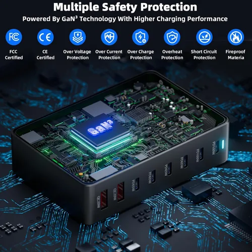Miniatura 5 de 320W Carga Rápida Bloque de Cargador USB C de 8 Puertos, Estación de Carga USB Multi-Dispositivo Cargador de Pared de Escritorio con Tecnología GaN