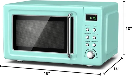 Miniatura 7 de SIMOE Horno de microondas pequeño, microondas retro de 700 W de 0.7 pies cúbicos con 8 configuraciones de cocción automática y descongelación, Verde