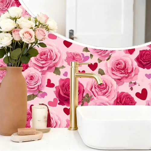 Miniatura 7 de Papel tapiz autoadhesivo para el día de San Valentín, diseño de rosas, diseño de corazón rosa floral, para decoración de pared de dormitorio, baño