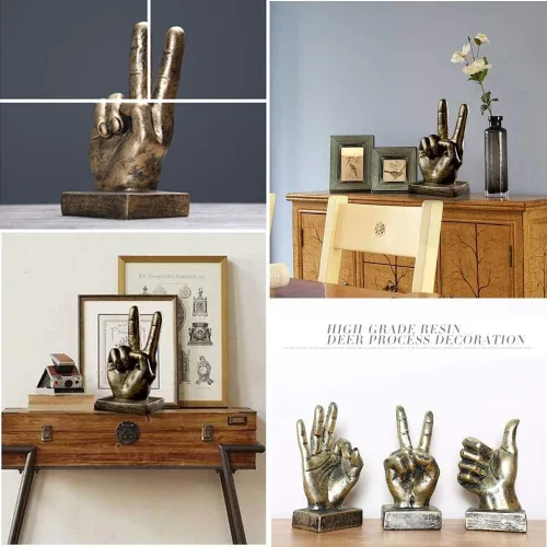 Miniatura 5 de Lependor Estatuas de escritorio con gesto de mano de poliresina dorada, escultura de dedo para decoración - Dedos dorados de OK