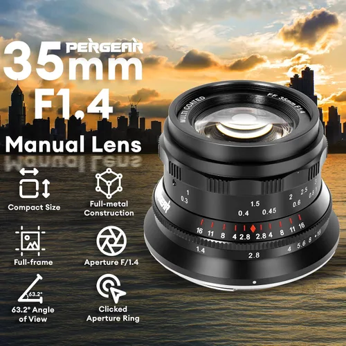 Miniatura 2 de PERGEAR Lente de enfoque manual de marco completo F1.4 de 1.378 in, compatible con cámaras Sony E-Mount A7 A7II A7III A7R A7RII A7RIII A7RIV A7S