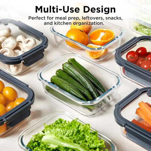 Miniatura 8 de Contenedores de vidrio para almacenamiento de alimentos con tapas de vidrio, paquete de 4 recipientes de preparación de comidas con tapas