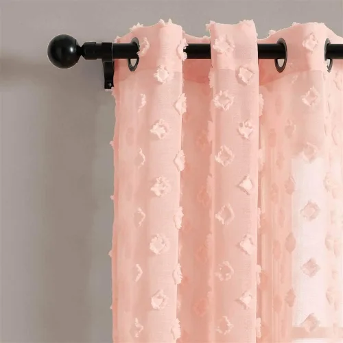 Miniatura 6 de Lush Decor Par de paneles de cortinas transparentes con ojales y puntos texturizados (84 x 38 pulgadas)