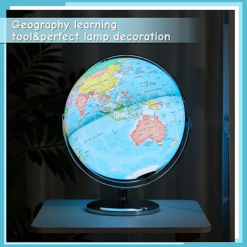 Miniatura 7 de Amylove – Globo mundial iluminado de 13'' para adultos, rotación de 720°/360°, globo reescribible con luz, con soporte, mapa del mundo para metal
