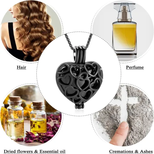 Miniatura 38 de Collar con medallón de cremación conmemorativa con corazón eterno con mini urna para cenizas de seres queridos