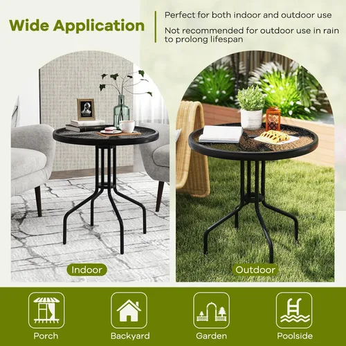 Miniatura 9 de Tangkula Mesa de Comedor Redonda de Vidrio para Patio de 27.5 Pulgadas con Agujero para Sombrilla de 1.57", Marco de Metal Resistente, Mesa Auxiliar
