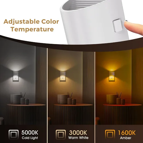 Miniatura 3 de L LOHAS LED - Luces nocturnas enchufables en la pared con 3CCT ajustable (1600K/3000K/5000K), luz nocturna de 1W enchufable en la pared, sensor