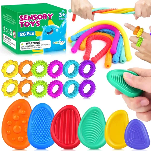 Juguetes Sensoriales Fidget para Niños: Paquete de 26 Fidgets Silenciosos Blanditos para Premios de Estudiantes de Aula - Anillos Fidget Suaves