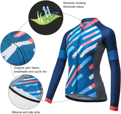 Miniatura 10 de Mysenlan - Conjunto de camiseta de manga larga transpirable para mujer, pantalones largos acolchados 3D, camisa de bicicleta, ropa de ciclismo