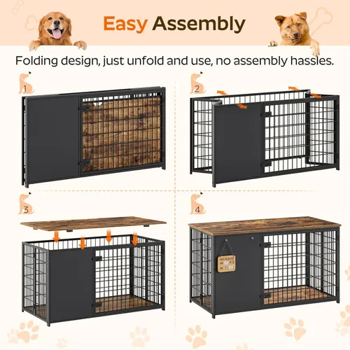 Miniatura 2 de YATINEY Mueble plegable para jaula de perro, jaula para perros de 47.2" con marco DIY, perrera de interior resistente con ganchos, mesa auxiliar