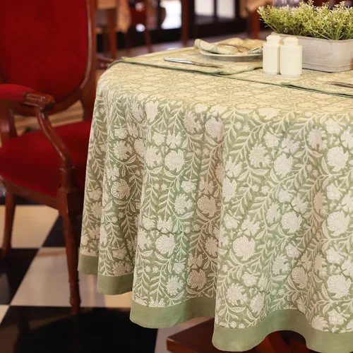 Miniatura 2 de Labhanshi Jaipur - Mantel redondo de algodón floral con estampado de bloques indios, 60 pulgadas, 4 plazas, mantel de cocina y comedor para el día