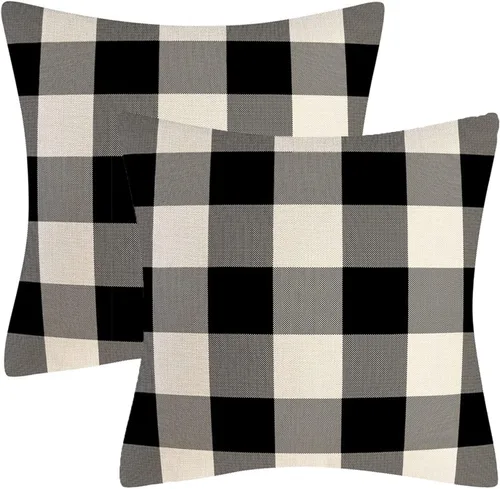 Miniatura 25 de Fundas de almohada decorativas rústicas de Aqua y blanco a cuadros estilo búfalo para sofá, funda de almohada para granja, decoración